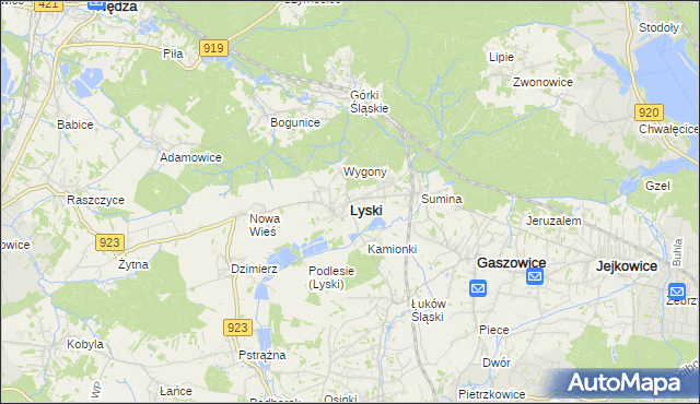 mapa Lyski powiat rybnicki, Lyski powiat rybnicki na mapie Targeo