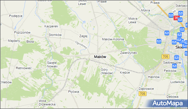 mapa Maków powiat skierniewicki, Maków powiat skierniewicki na mapie Targeo