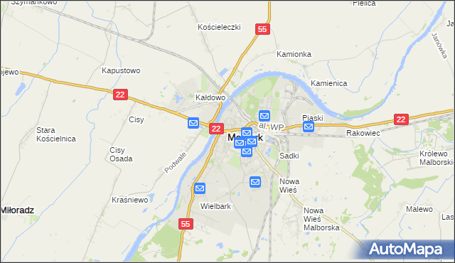 mapa Malborka, Malbork na mapie Targeo