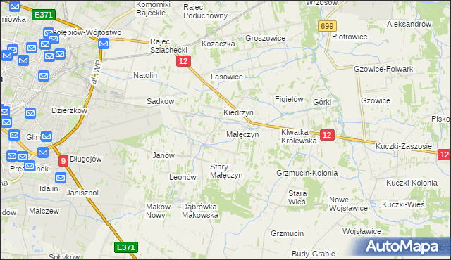 mapa Małęczyn gmina Gózd, Małęczyn gmina Gózd na mapie Targeo