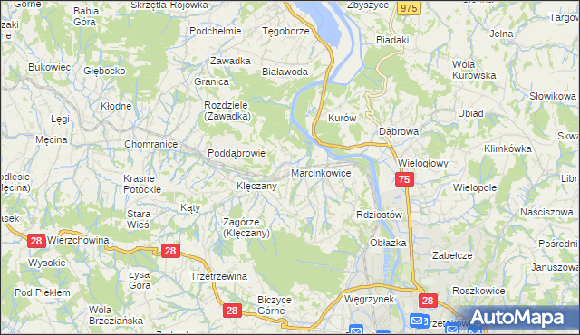mapa Marcinkowice gmina Chełmiec, Marcinkowice gmina Chełmiec na mapie Targeo