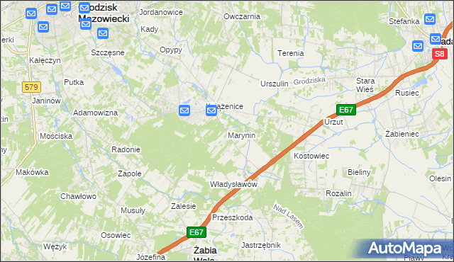 mapa Marynin gmina Grodzisk Mazowiecki, Marynin gmina Grodzisk Mazowiecki na mapie Targeo