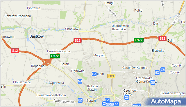 mapa Marysin gmina Jastków, Marysin gmina Jastków na mapie Targeo