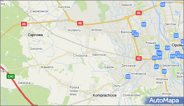 mapa Mechnice gmina Dąbrowa, Mechnice gmina Dąbrowa na mapie Targeo