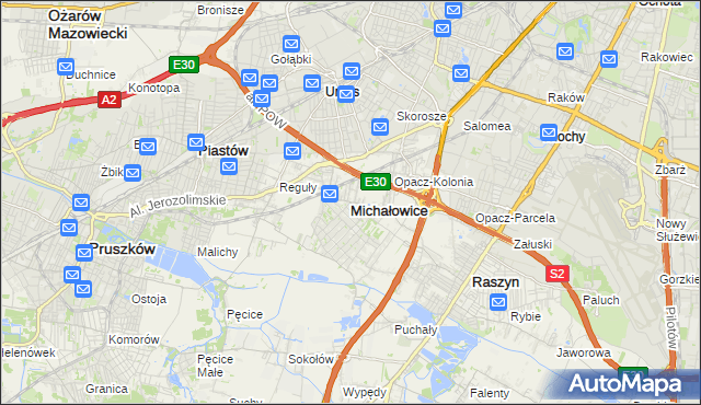 mapa Michałowice powiat pruszkowski, Michałowice powiat pruszkowski na mapie Targeo