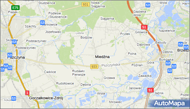 mapa Miedźna, Miedźna na mapie Targeo