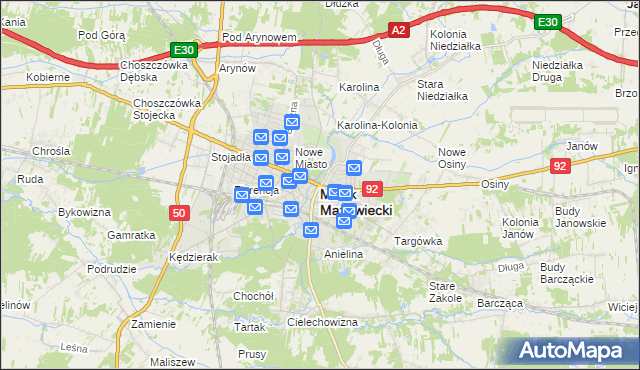 mapa Mińsk Mazowiecki, Mińsk Mazowiecki na mapie Targeo