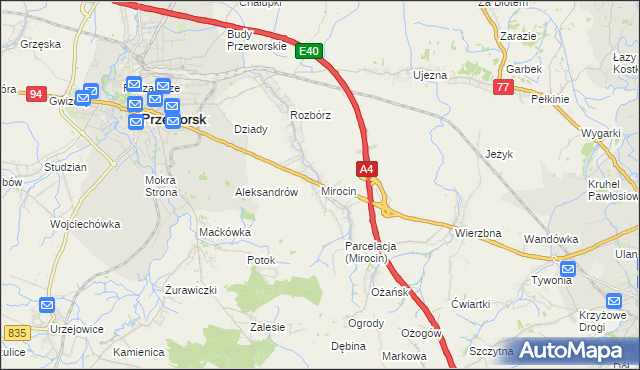 mapa Mirocin, Mirocin na mapie Targeo