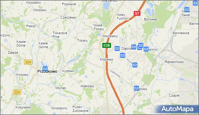 mapa Miszewo gmina Żukowo, Miszewo gmina Żukowo na mapie Targeo