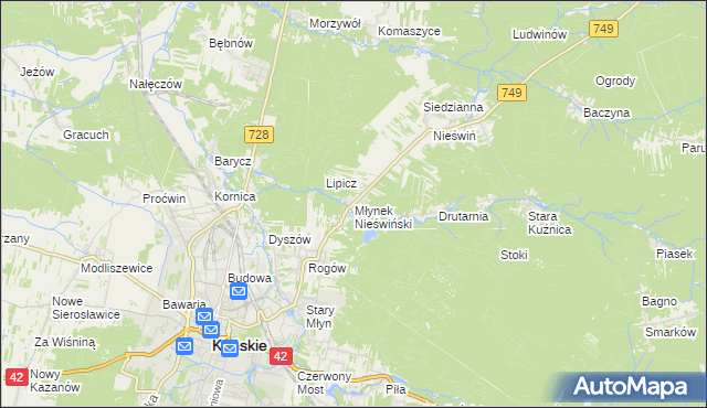 mapa Młynek Nieświński, Młynek Nieświński na mapie Targeo
