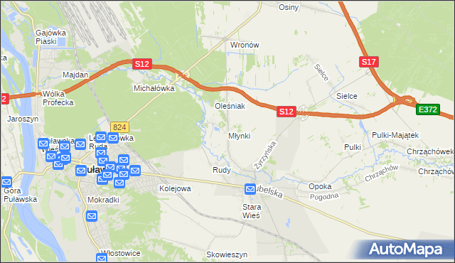 mapa Młynki gmina Końskowola, Młynki gmina Końskowola na mapie Targeo