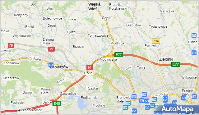 mapa Modlniczka, Modlniczka na mapie Targeo