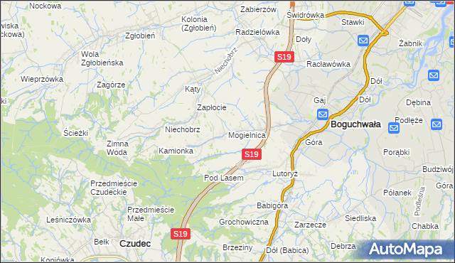 mapa Mogielnica gmina Boguchwała, Mogielnica gmina Boguchwała na mapie Targeo