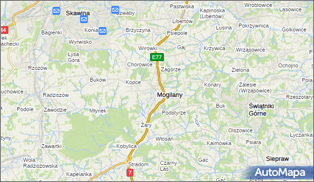 mapa Mogilany, Mogilany na mapie Targeo