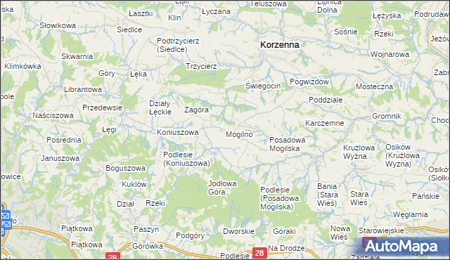 mapa Mogilno gmina Korzenna, Mogilno gmina Korzenna na mapie Targeo