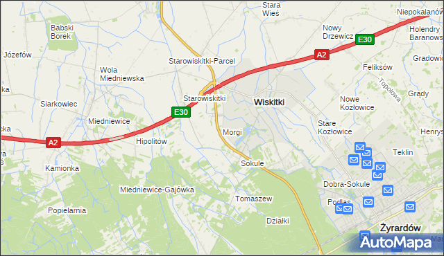 mapa Morgi gmina Wiskitki, Morgi gmina Wiskitki na mapie Targeo