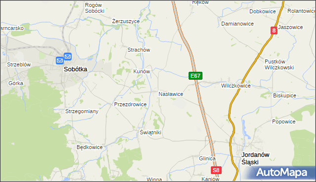 mapa Nasławice gmina Sobótka, Nasławice gmina Sobótka na mapie Targeo