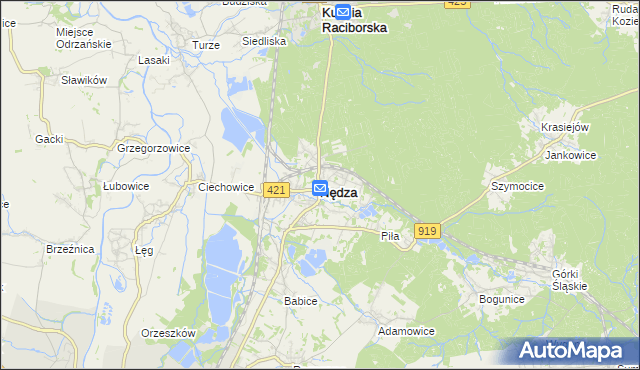 mapa Nędza powiat raciborski, Nędza powiat raciborski na mapie Targeo