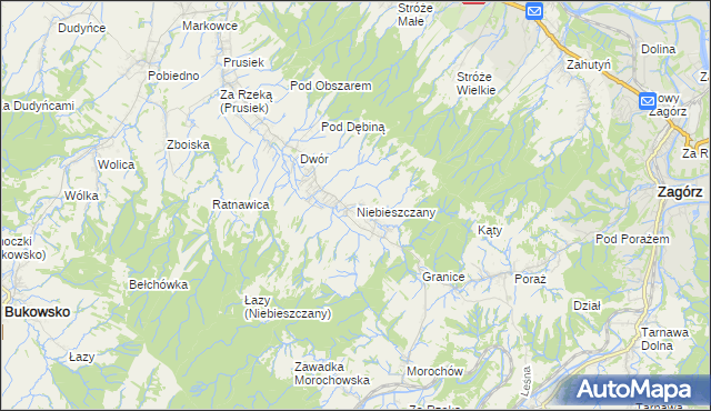 mapa Niebieszczany, Niebieszczany na mapie Targeo