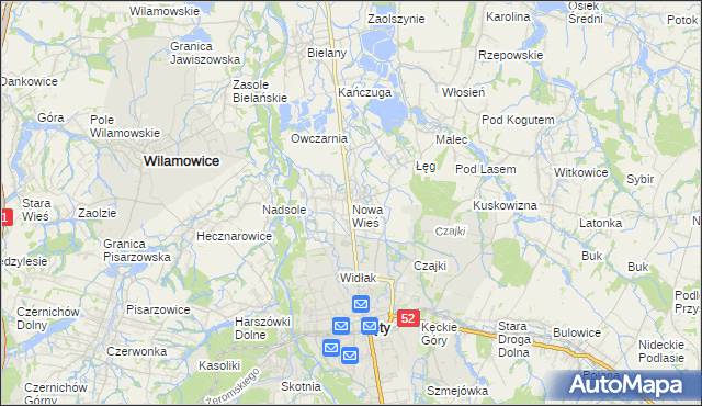 mapa Nowa Wieś gmina Kęty, Nowa Wieś gmina Kęty na mapie Targeo