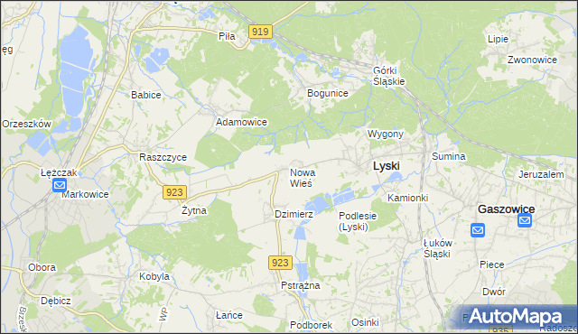mapa Nowa Wieś gmina Lyski, Nowa Wieś gmina Lyski na mapie Targeo