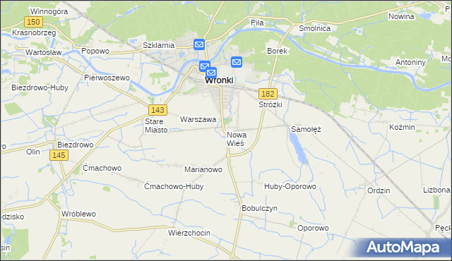 mapa Nowa Wieś gmina Wronki, Nowa Wieś gmina Wronki na mapie Targeo