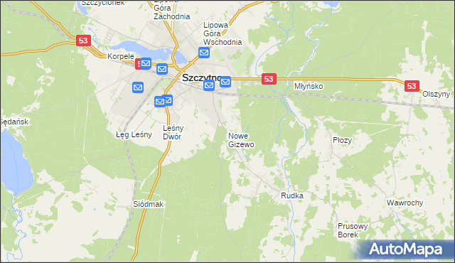 mapa Nowe Gizewo, Nowe Gizewo na mapie Targeo