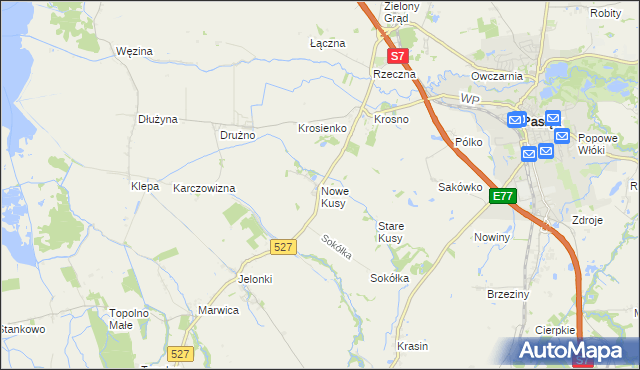 mapa Nowe Kusy, Nowe Kusy na mapie Targeo