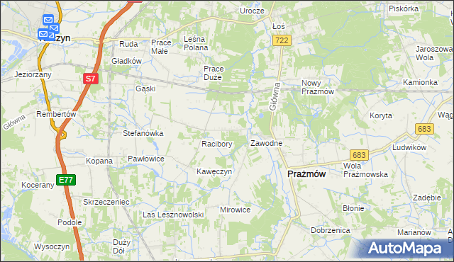 mapa Nowe Racibory gmina Tarczyn, Nowe Racibory gmina Tarczyn na mapie Targeo