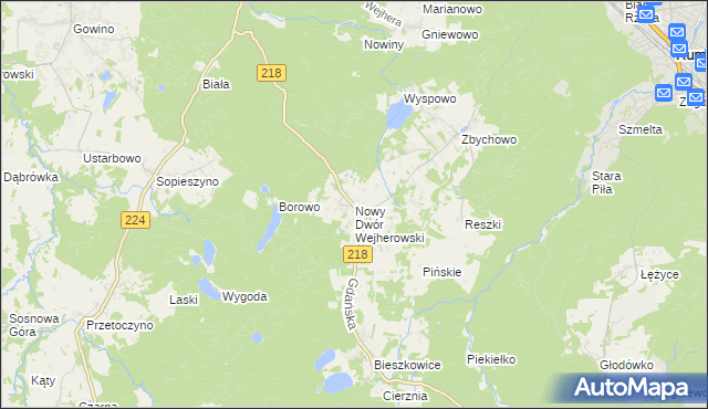 mapa Nowy Dwór Wejherowski, Nowy Dwór Wejherowski na mapie Targeo