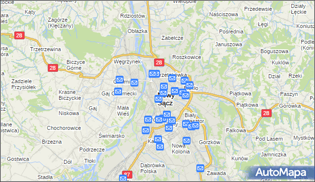 mapa Nowego Sącza, Nowy Sącz na mapie Targeo