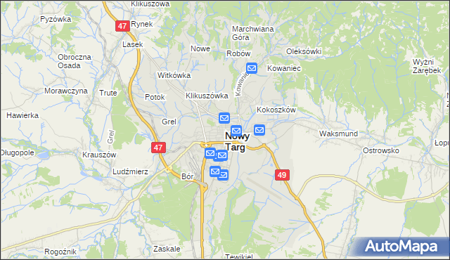 mapa Nowego Targu, Nowy Targ na mapie Targeo