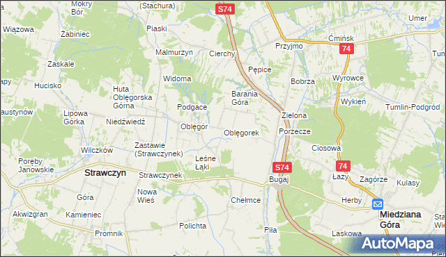 mapa Oblęgorek, Oblęgorek na mapie Targeo