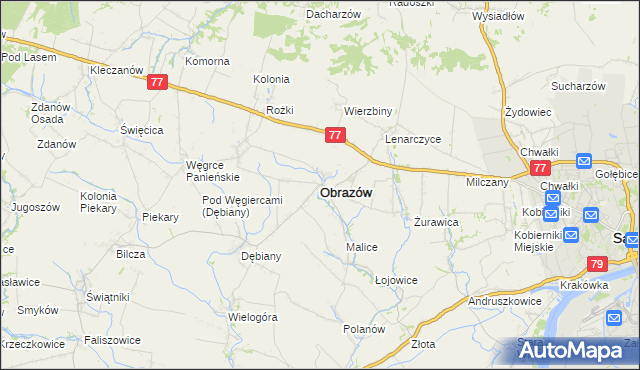 mapa Obrazów, Obrazów na mapie Targeo