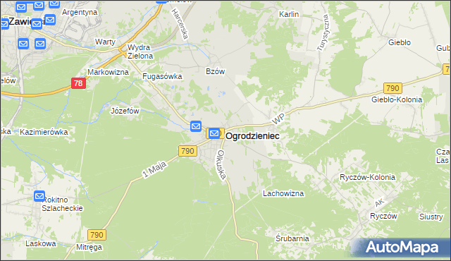 mapa Ogrodzieniec powiat zawierciański, Ogrodzieniec powiat zawierciański na mapie Targeo