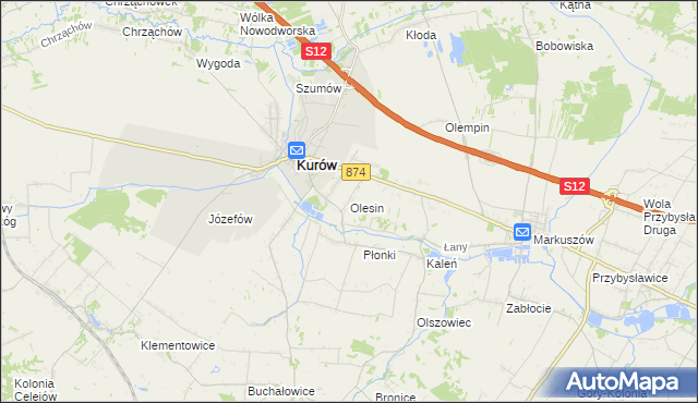 mapa Olesin gmina Kurów, Olesin gmina Kurów na mapie Targeo