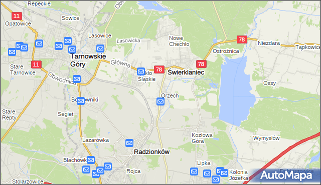 mapa Orzech, Orzech na mapie Targeo