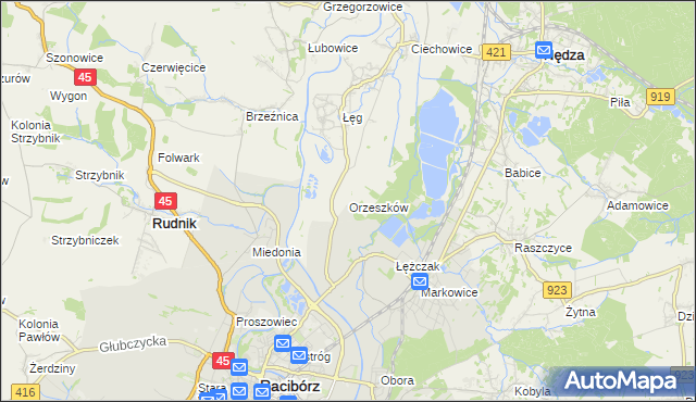 mapa Orzeszków gmina Nędza, Orzeszków gmina Nędza na mapie Targeo