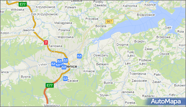 mapa Osieczany, Osieczany na mapie Targeo