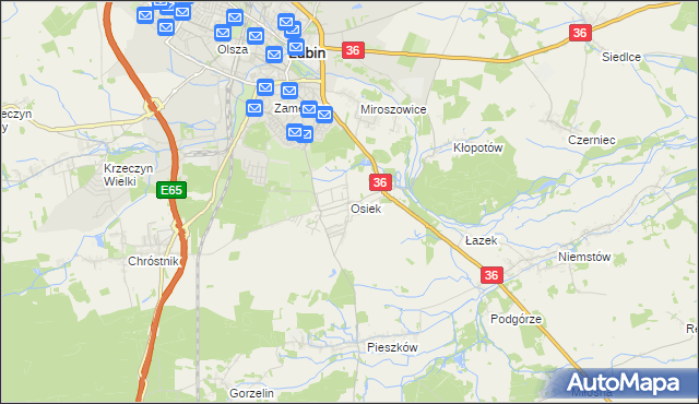 mapa Osiek gmina Lubin, Osiek gmina Lubin na mapie Targeo