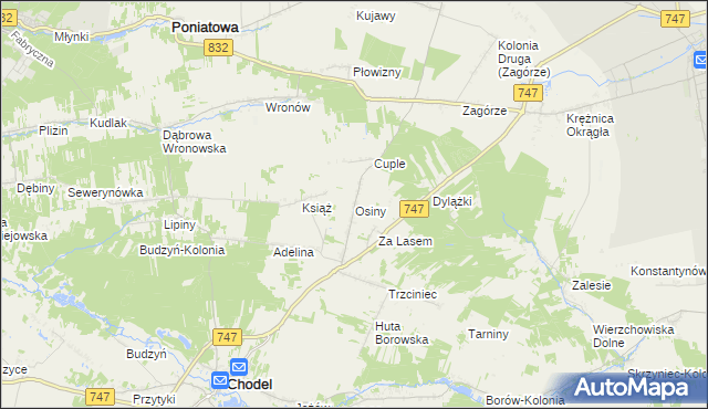 mapa Osiny gmina Chodel, Osiny gmina Chodel na mapie Targeo