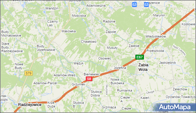mapa Osowiec gmina Żabia Wola, Osowiec gmina Żabia Wola na mapie Targeo