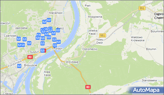 mapa Ostromecko, Ostromecko na mapie Targeo