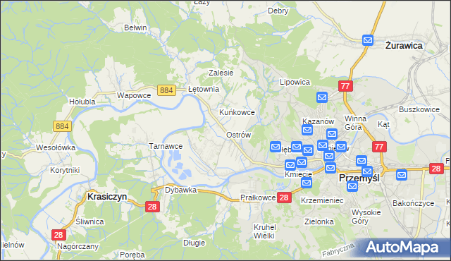 mapa Ostrów gmina Przemyśl, Ostrów gmina Przemyśl na mapie Targeo