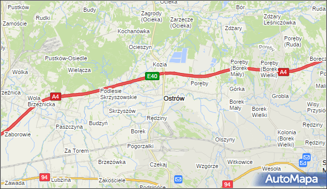mapa Ostrów powiat ropczycko-sędziszowski, Ostrów powiat ropczycko-sędziszowski na mapie Targeo