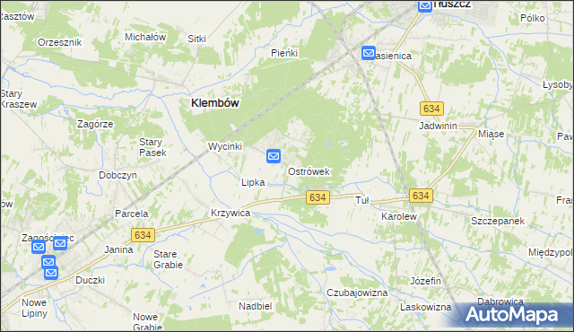 mapa Ostrówek gmina Klembów, Ostrówek gmina Klembów na mapie Targeo