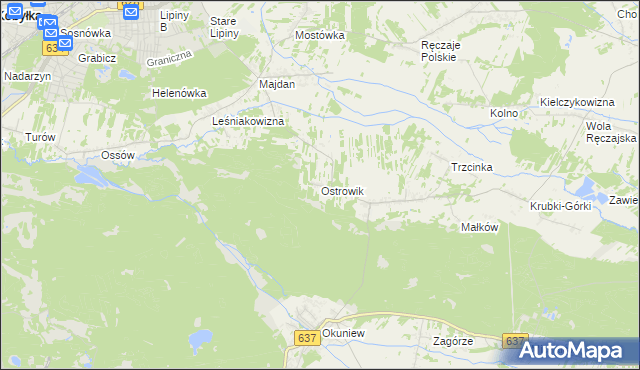 mapa Ostrowik gmina Poświętne, Ostrowik gmina Poświętne na mapie Targeo