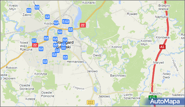 mapa Owidz, Owidz na mapie Targeo