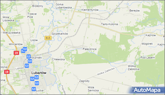 mapa Pałecznica gmina Niedźwiada, Pałecznica gmina Niedźwiada na mapie Targeo
