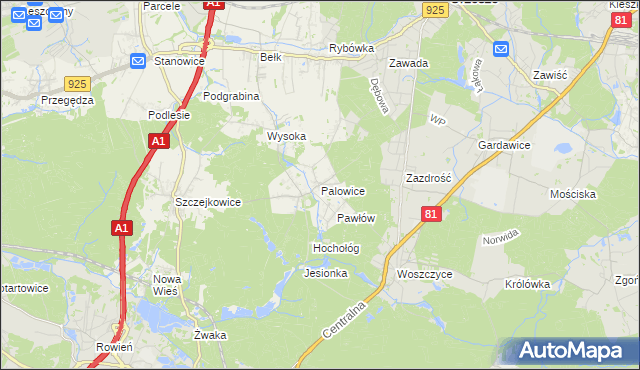 mapa Palowice, Palowice na mapie Targeo